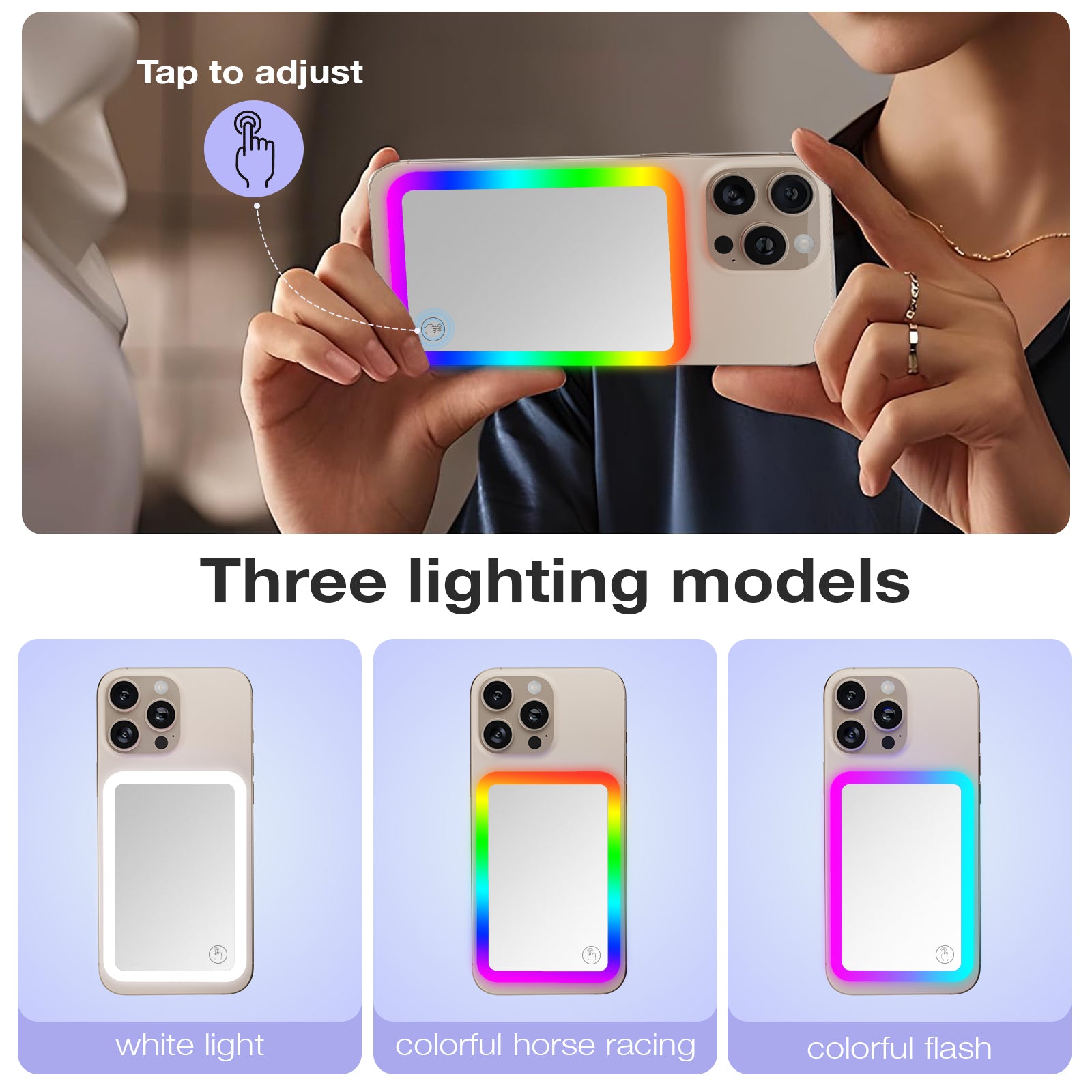 Baterie externă magnetică Glow compatibilă cu MagSafe 5000 mAh 15 W - Inel LED RGB și Oglindă