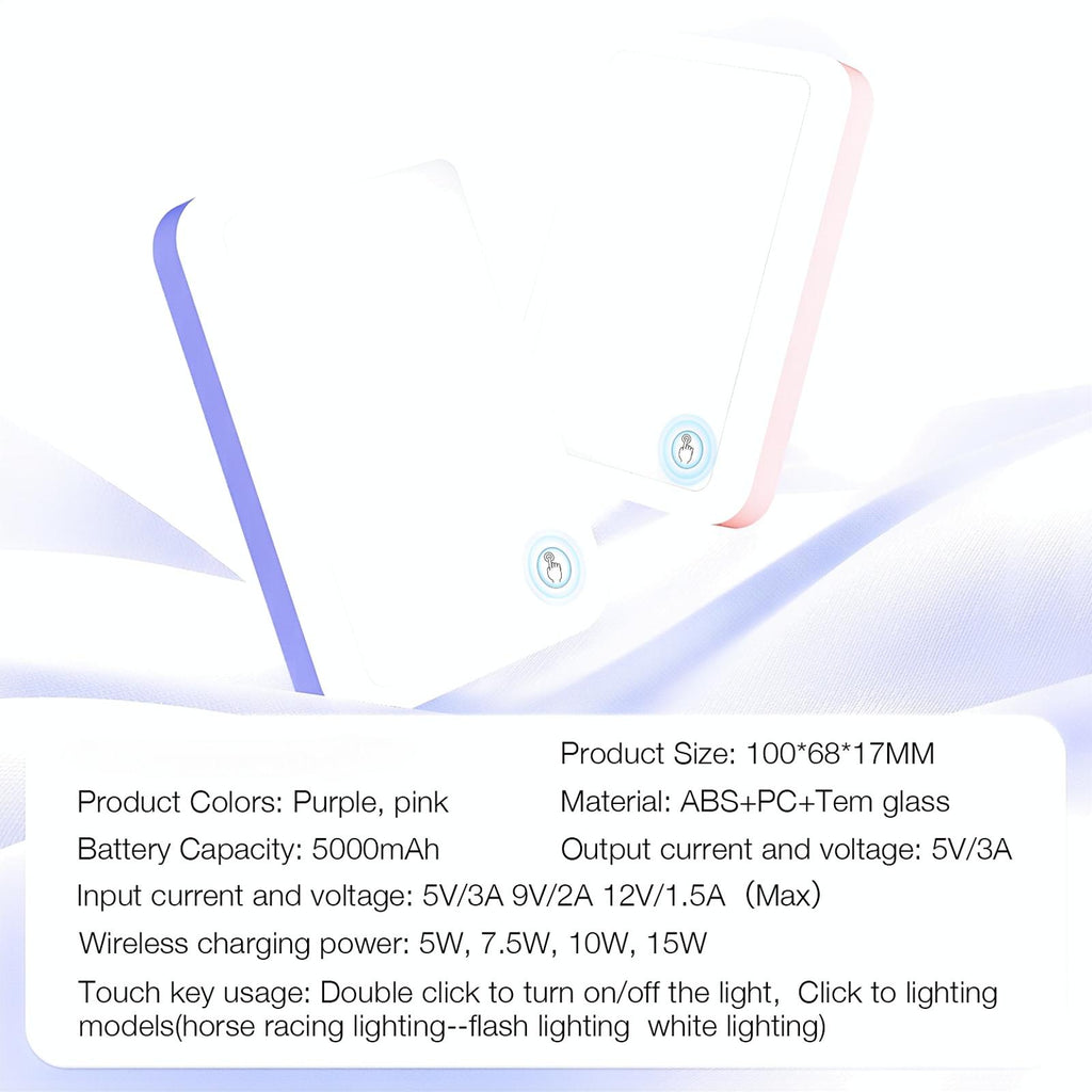 Baterie externă magnetică Glow compatibilă cu MagSafe 5000 mAh 15 W - Inel LED RGB și Oglindă