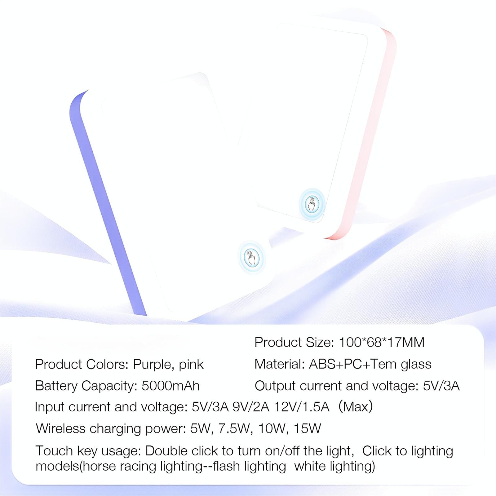 Baterie externă magnetică Glow compatibilă cu MagSafe 5000 mAh 15 W - Inel LED RGB și Oglindă