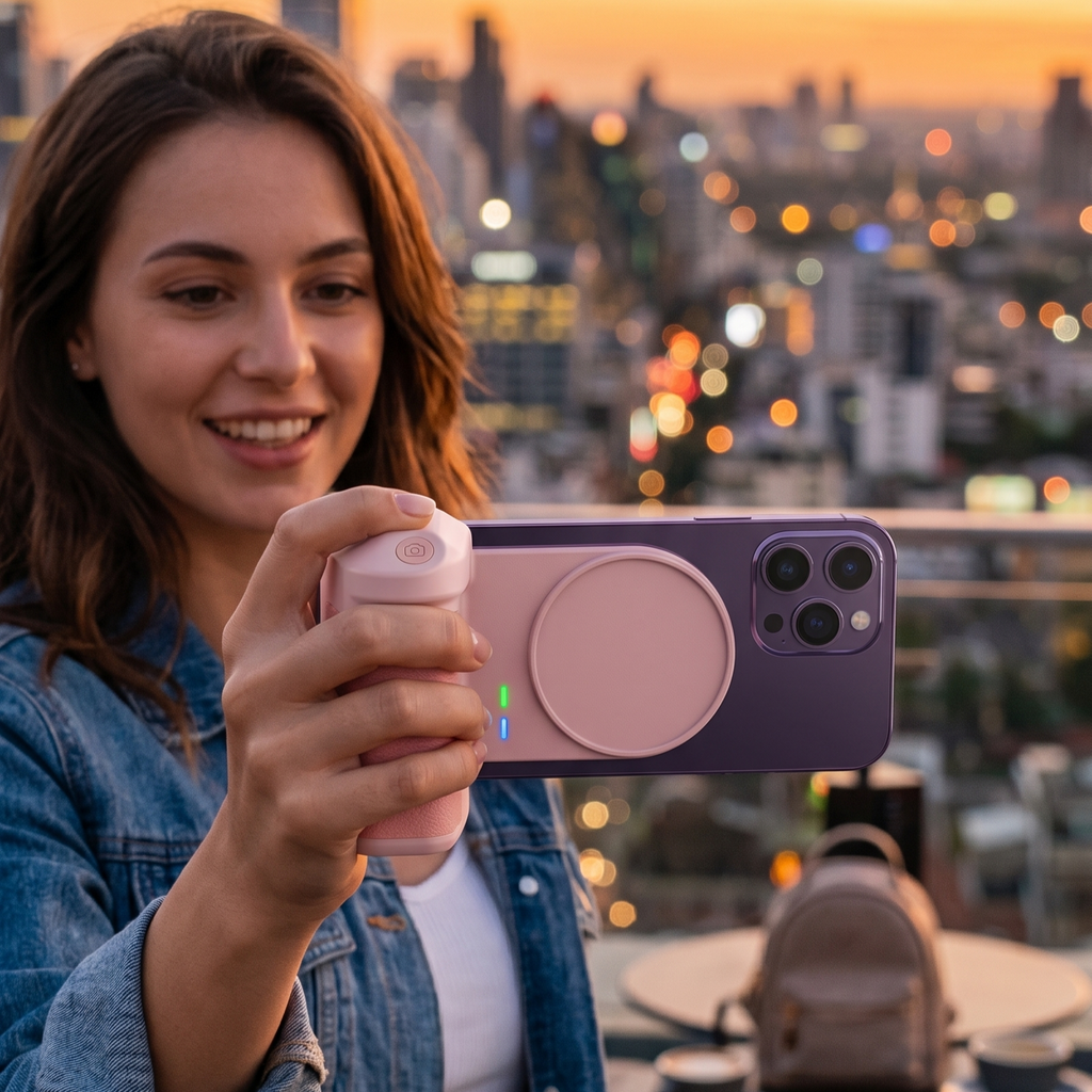 Baterie externă magnetică Snap cu declanșator Bluetooth pentru cameră foto - Compatibilă MagSafe, 5000 mAh