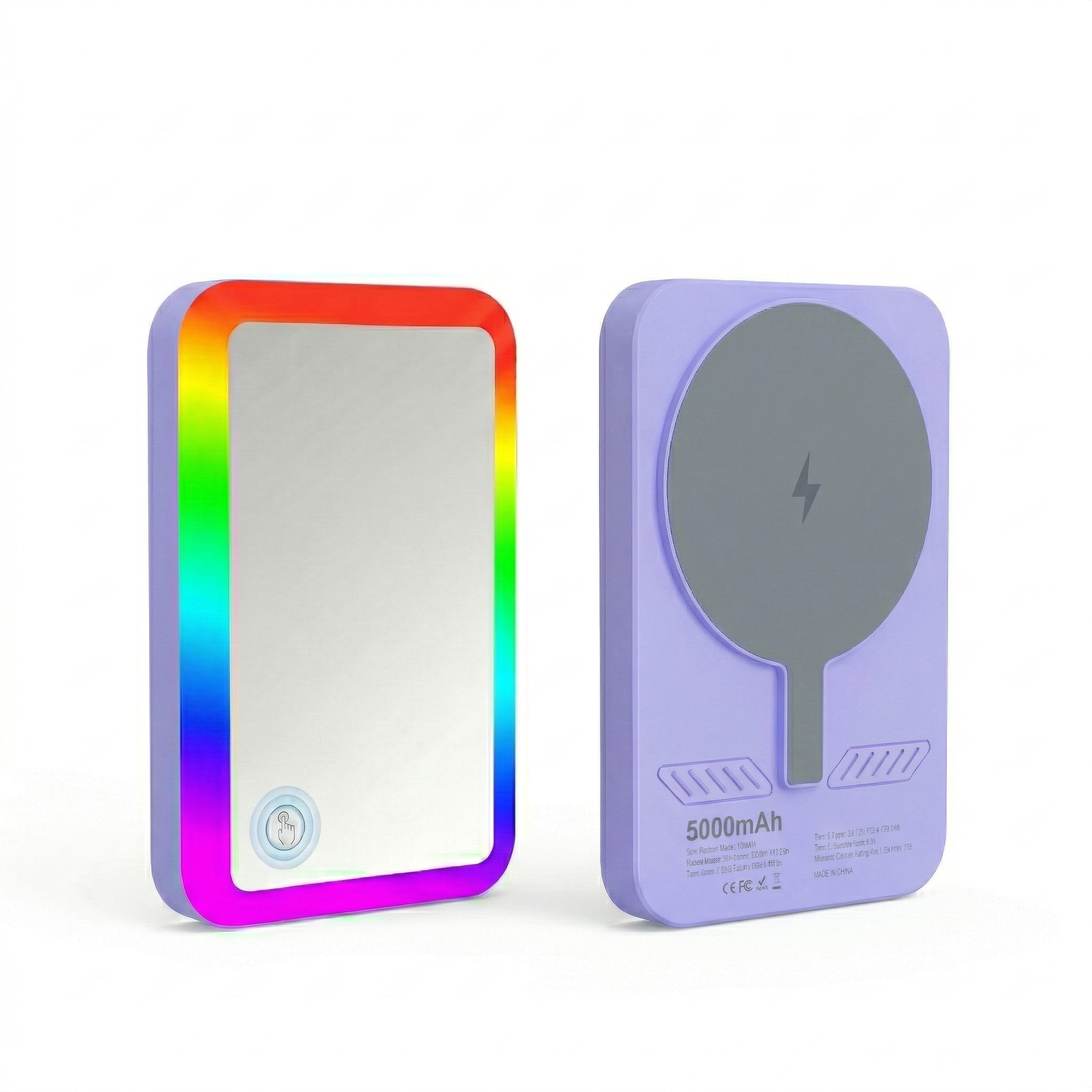Baterie externă magnetică Glow compatibilă cu MagSafe 5000 mAh 15 W - Inel LED RGB și Oglindă