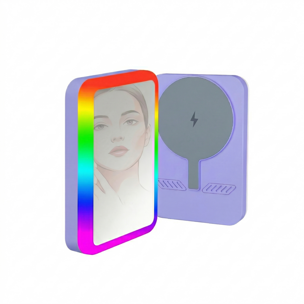 Baterie externă magnetică Glow compatibilă cu MagSafe 5000 mAh 15 W - Inel LED RGB și Oglindă