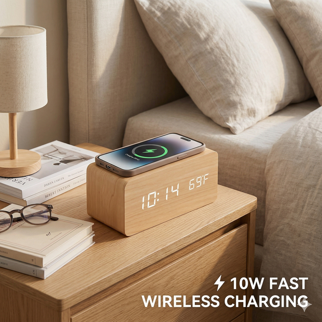 Încărcător wireless Natur AC 10W cu interfață LED digitală
