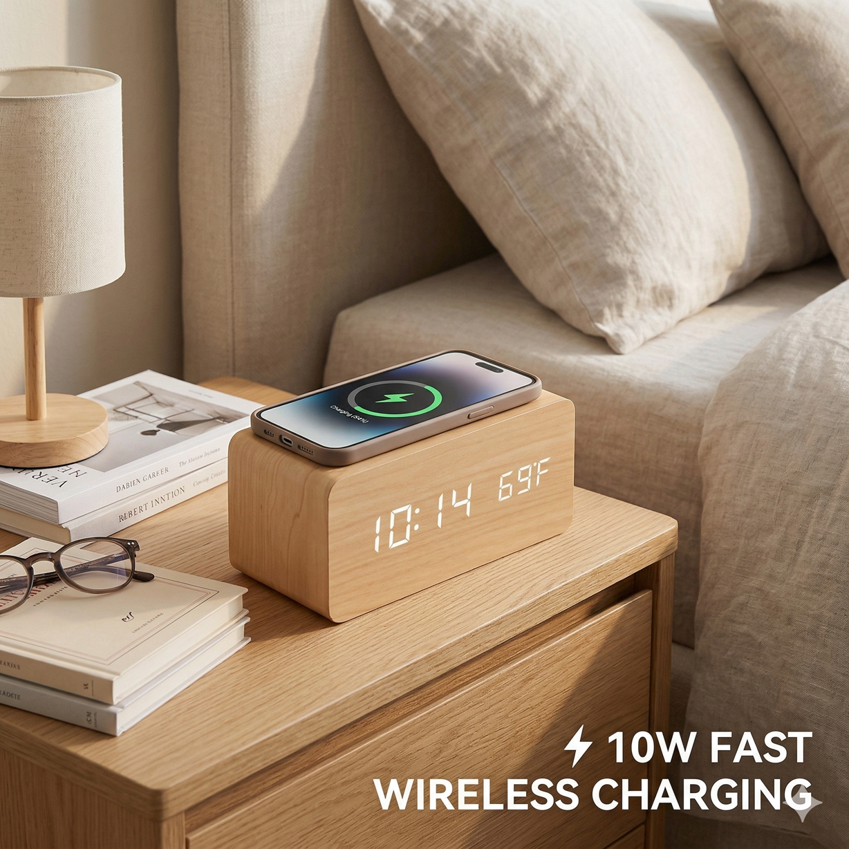 Încărcător wireless Natur AC 10W cu interfață LED digitală