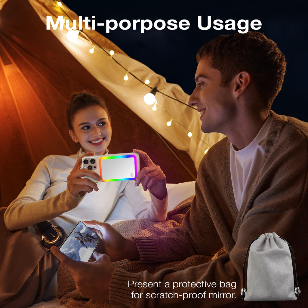 Baterie externă magnetică Glow compatibilă cu MagSafe 5000 mAh 15 W - Inel LED RGB și Oglindă