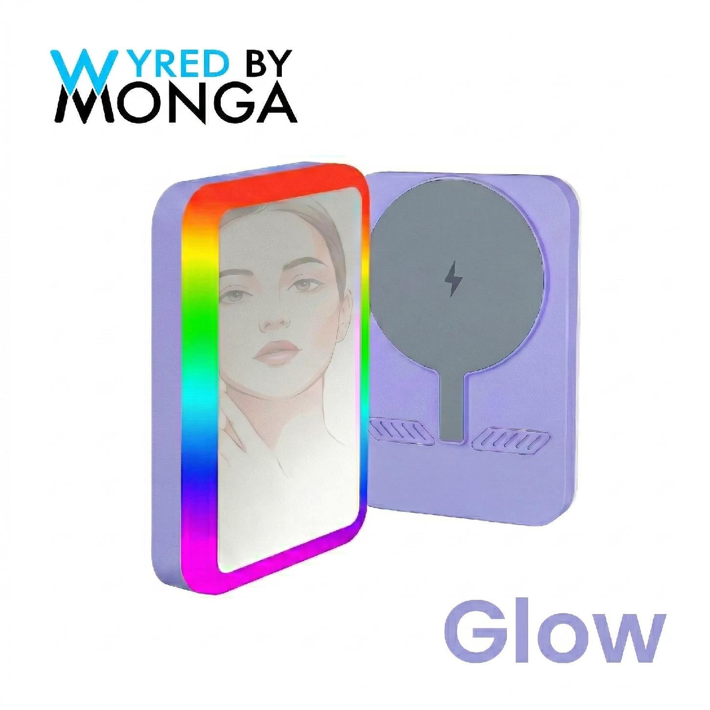 Baterie externă magnetică Glow compatibilă cu MagSafe 5000 mAh 15 W - Inel LED RGB și Oglindă