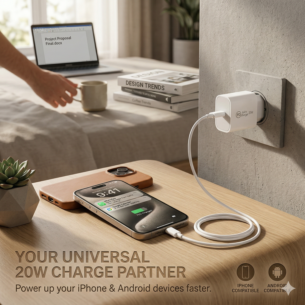 Încărcător de perete Power 20C, 20W USB-C Power Delivery, Universal, Alb