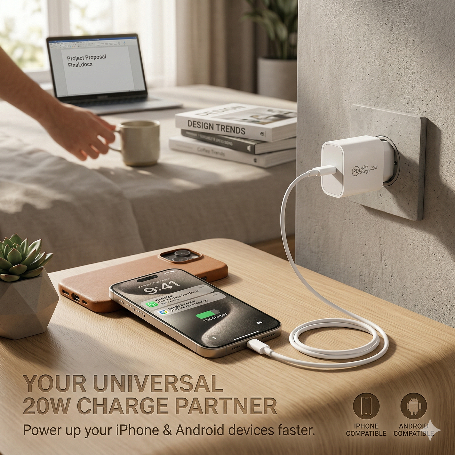 Încărcător de perete Power 20C, 20W USB-C Power Delivery, Universal, Alb