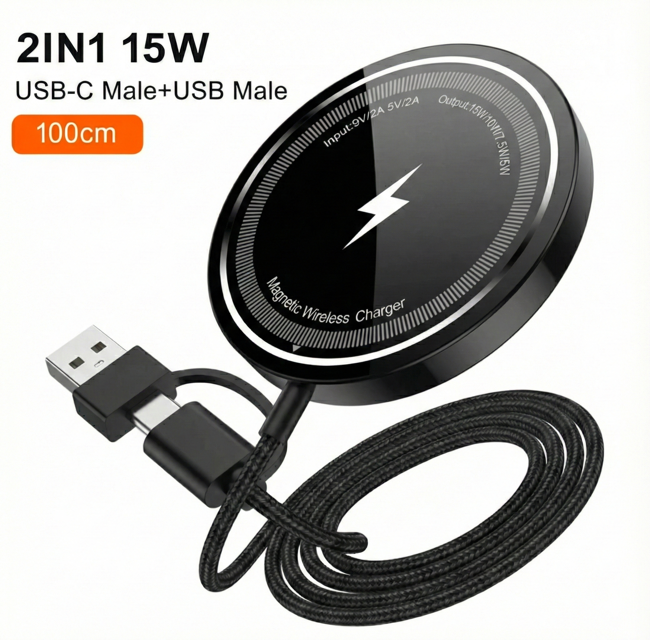 Încărcător wireless magnetic Air M1 – 15W, USB-C & A hibrid