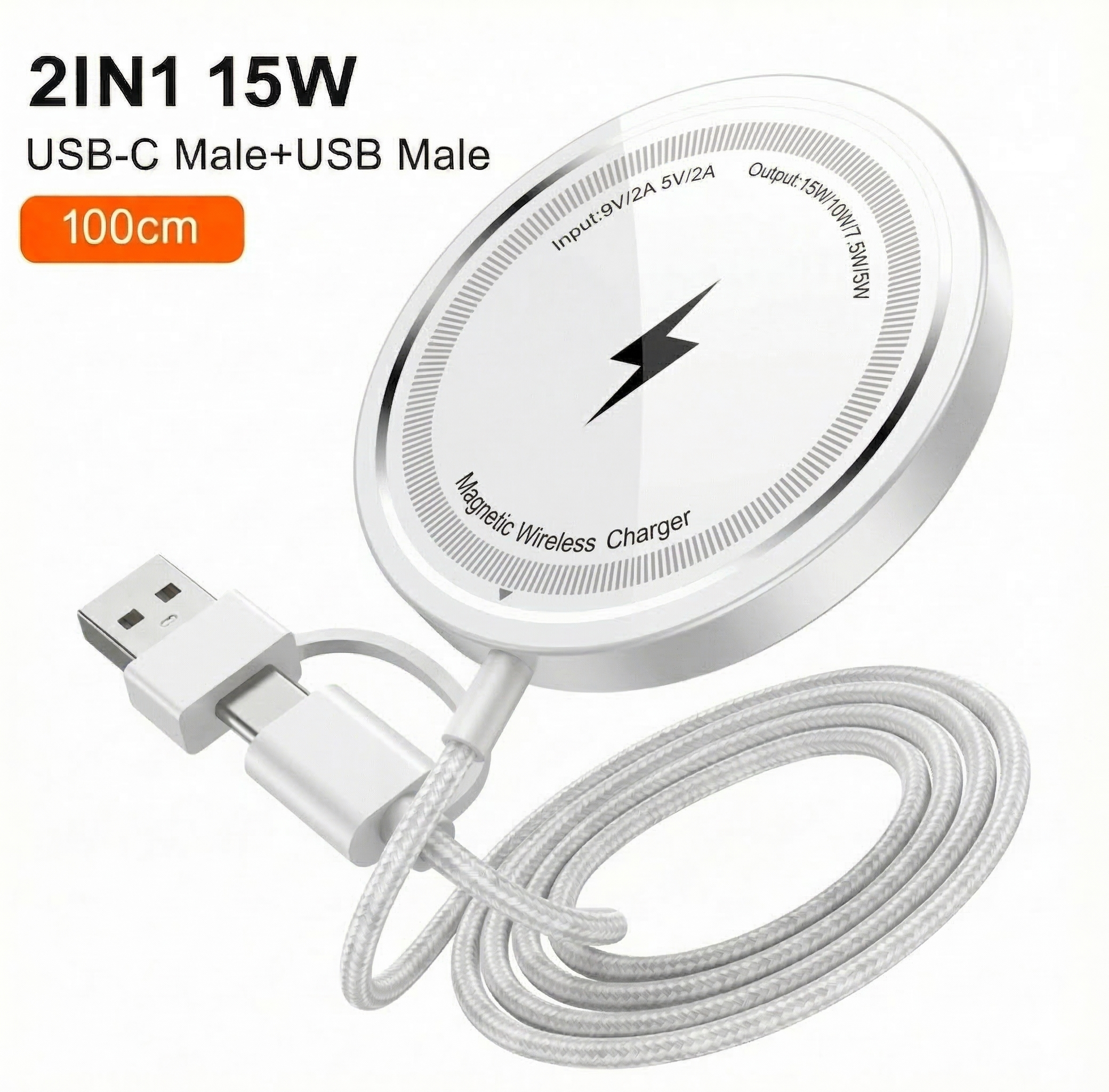 Încărcător wireless magnetic Air M1 – 15W, USB-C & A hibrid